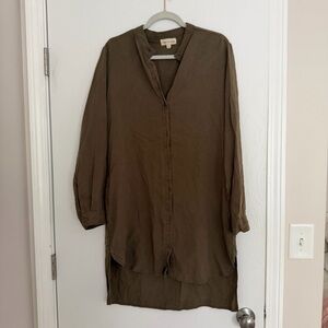 Anthropologie Cloth & Stone Olive Tencel Button-Down Long Sleeve Shirt Dress